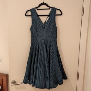 Sandro forest green sleeveless lace empire waist cocktail dress